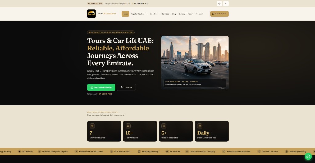 WhatsApp-First UAE Car Lift & Tours Site screenshot 1
